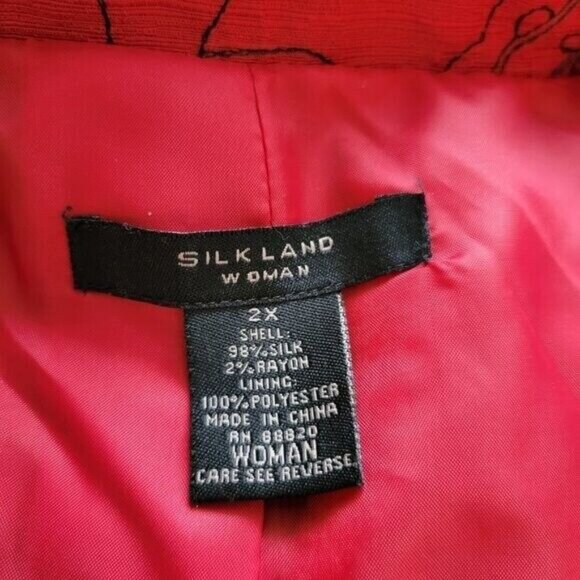 Silkland Blazer Blouse Red 2X 98% Silk embroidered Retro artsy eclectic elegant - Picture 8 of 9